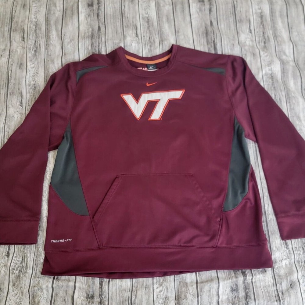 Virginia Tech Hokies Sweatshirt Men's 2XL Maroon Nike Therma-Fit Fleece Pullover